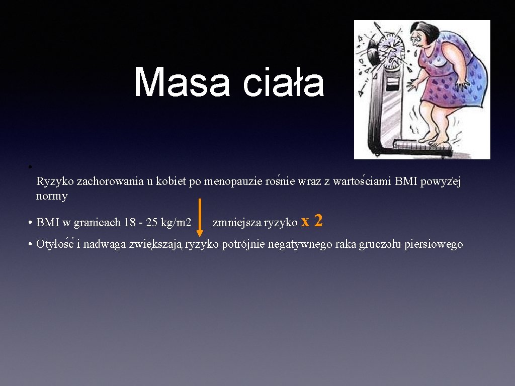 Masa ciała • Ryzyko zachorowania u kobiet po menopauzie ros nie wraz z wartos