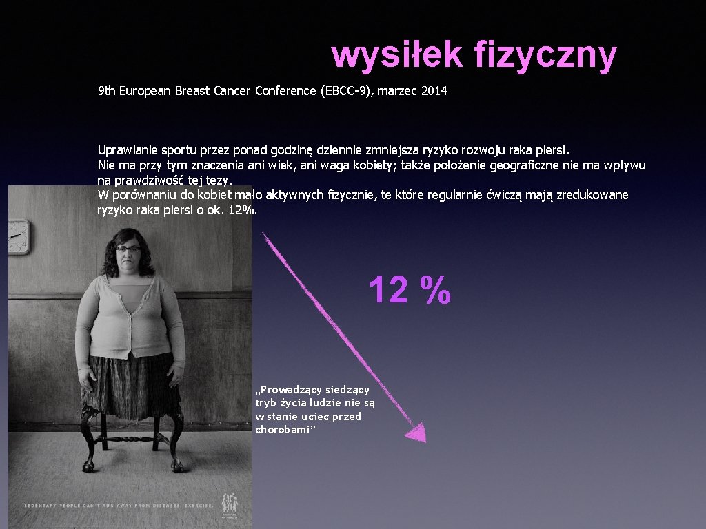 wysiłek fizyczny 9 th European Breast Cancer Conference (EBCC-9), marzec 2014 Uprawianie sportu przez