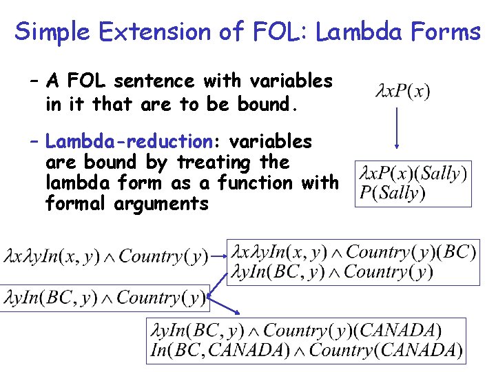 Simple Extension of FOL: Lambda Forms – A FOL sentence with variables in it