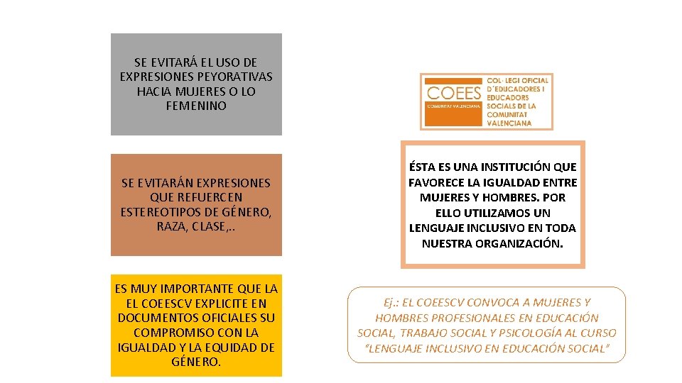 SE EVITARÁ EL USO DE EXPRESIONES PEYORATIVAS HACIA MUJERES O LO FEMENINO SE EVITARÁN