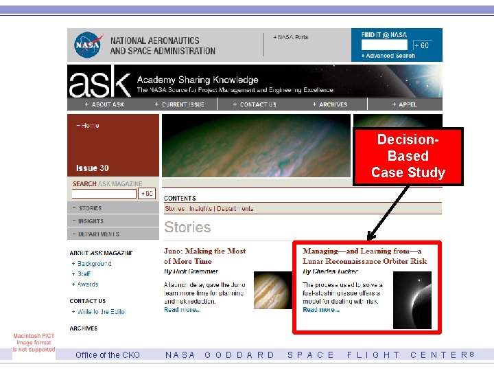 Decision. Based Case Study Office of the CKO NASA G O D D A
