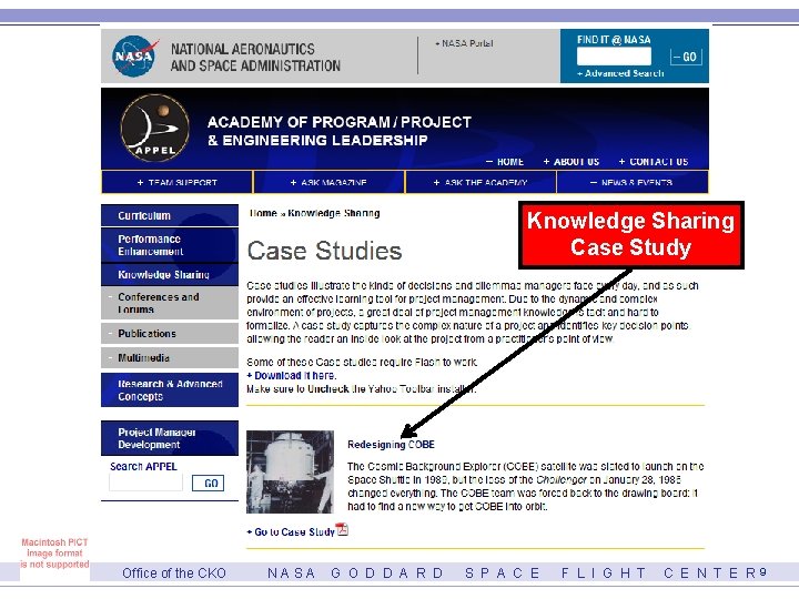 Knowledge Sharing Case Study Office of the CKO NASA G O D D A