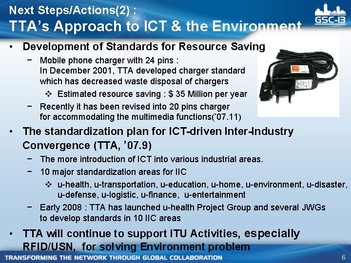 Next Steps/Actions(2) : TTA’s Approach to ICT & the Environment • Development of Standards