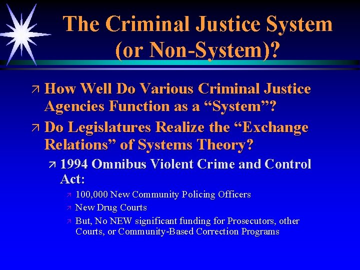 The Criminal Justice System (or Non-System)? ä How Well Do Various Criminal Justice Agencies