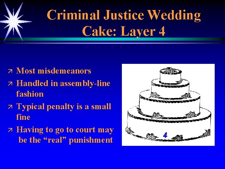 Criminal Justice Wedding Cake: Layer 4 ä ä Most misdemeanors Handled in assembly-line fashion
