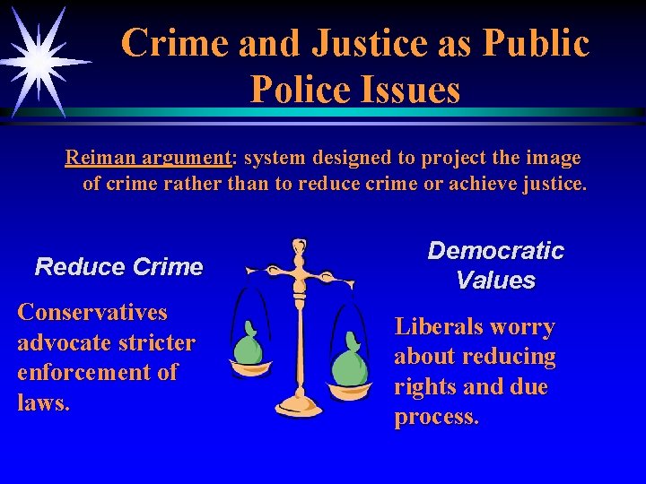 Crime and Justice as Public Police Issues Reiman argument: system designed to project the