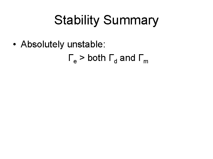 Stability Summary • Absolutely unstable: Γe > both Γd and Γm 