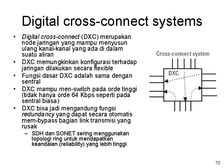 Digital cross-connect systems • Digital cross-connect (DXC) merupakan node jaringan yang mampu menyusun ulang