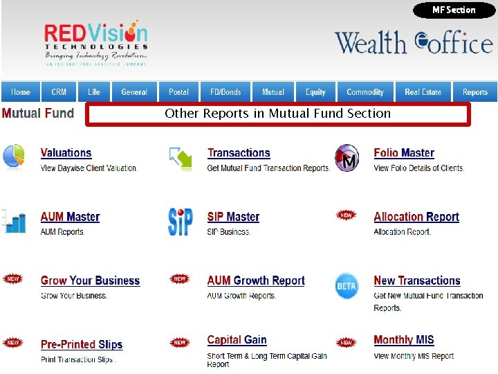 MF Section Other Reports in Mutual Fund Section 