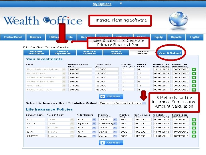 Financial Planning Software Save & Submit to Generate Tabs for Primary filling FPFinancial Data