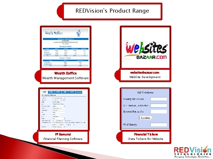 REDVision’s Product Range Wealth Eoffice Wealth Management Software FP Samurai Financial Planning Software websitesbazaar.