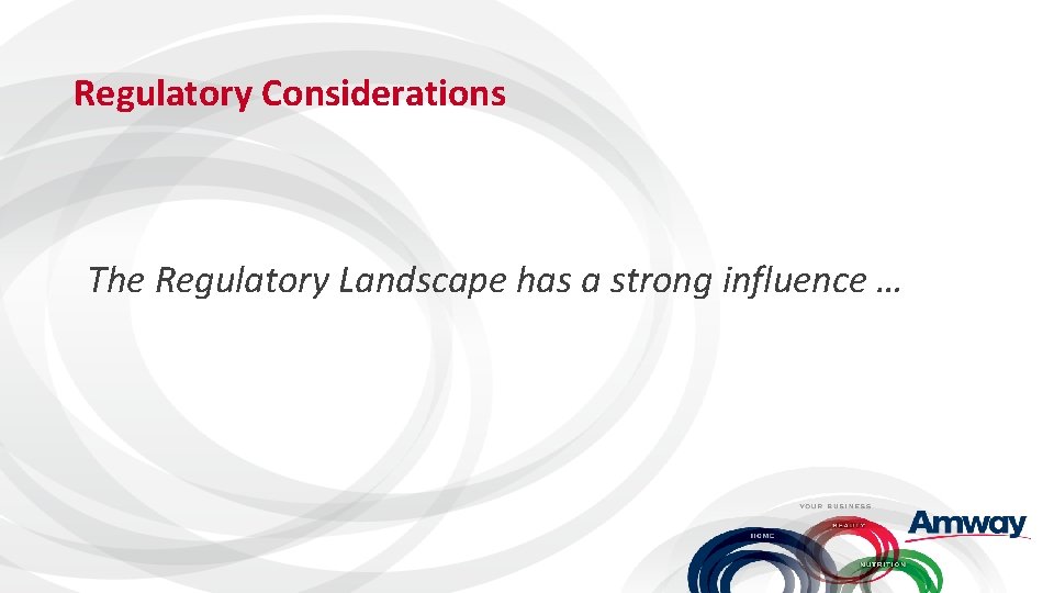 Regulatory Considerations The Regulatory Landscape has a strong influence … 