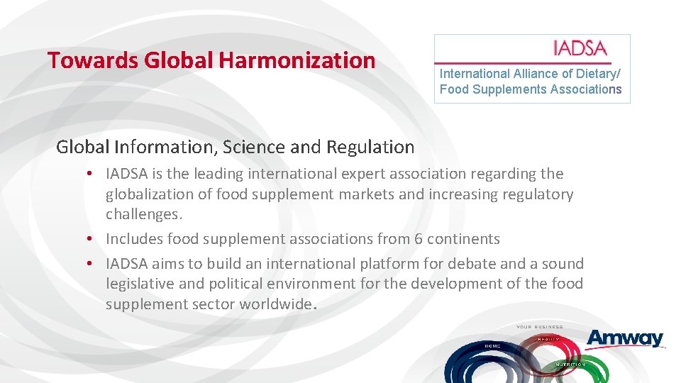 Towards Global Harmonization International Alliance of Dietary/ Food Supplements Associations Global Information, Science and