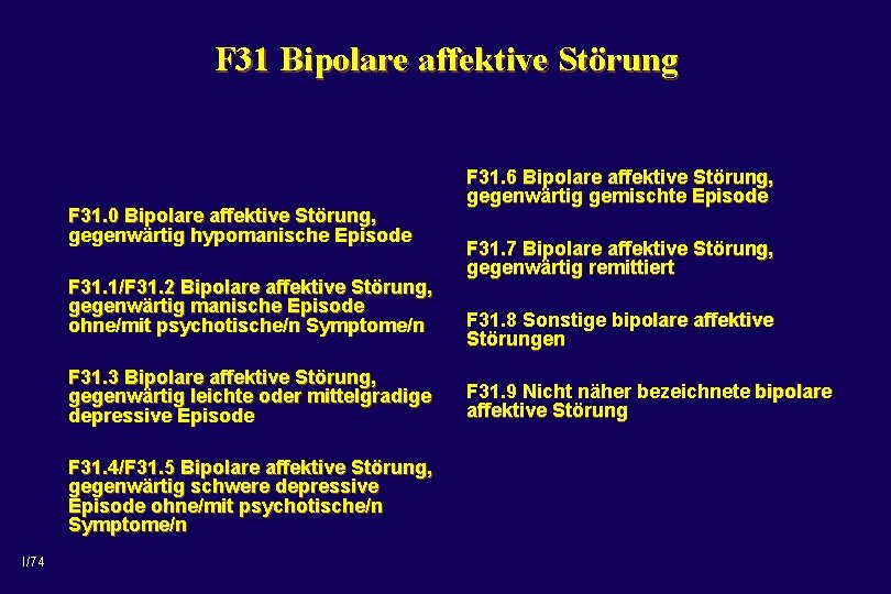 F 31 Bipolare affektive Störung F 31. 0 Bipolare affektive Störung, gegenwärtig hypomanische Episode