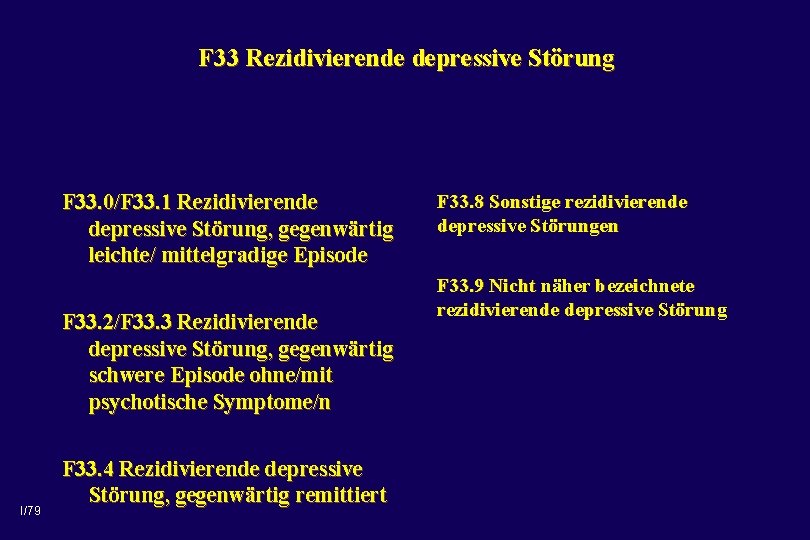 F 33 Rezidivierende depressive Störung F 33. 0/F 33. 1 Rezidivierende depressive Störung, gegenwärtig