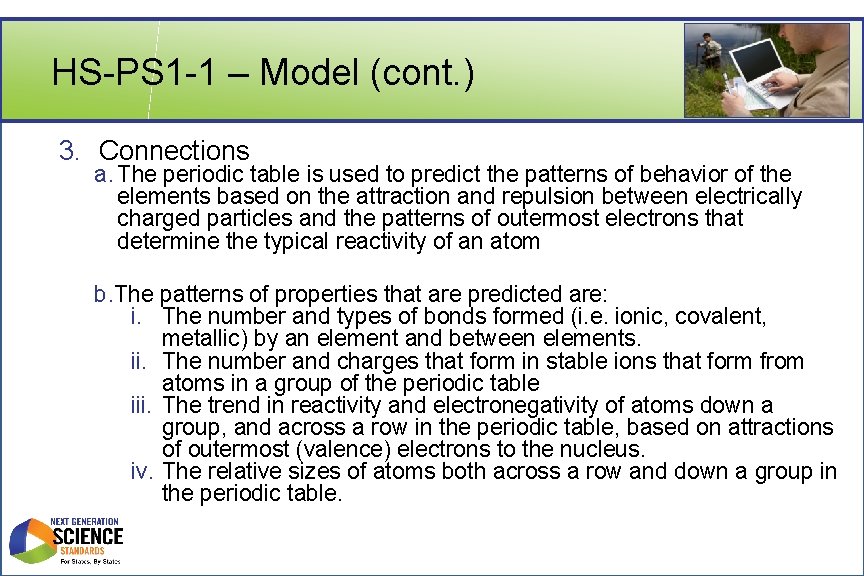 HS-PS 1 -1 – Model (cont. ) 3. Connections a. The periodic table is