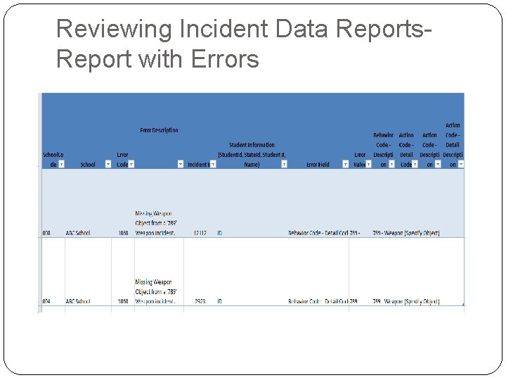 Reviewing Incident Data Reports. Report with Errors 