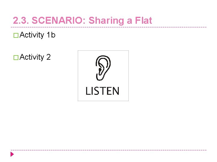 2. 3. SCENARIO: Sharing a Flat � Activity 1 b � Activity 2 