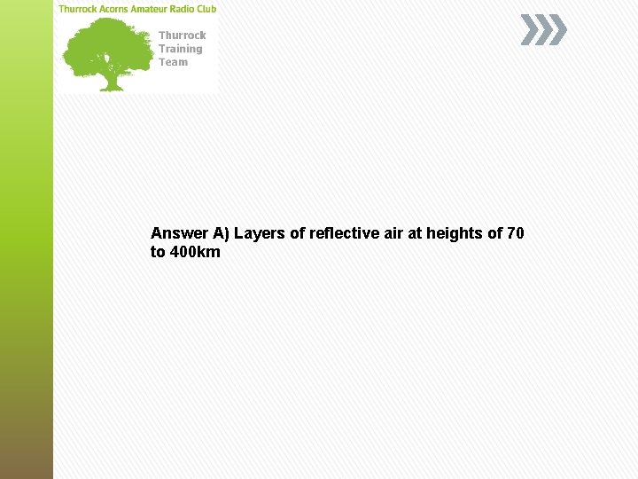 Answer A) Layers of reflective air at heights of 70 to 400 km 