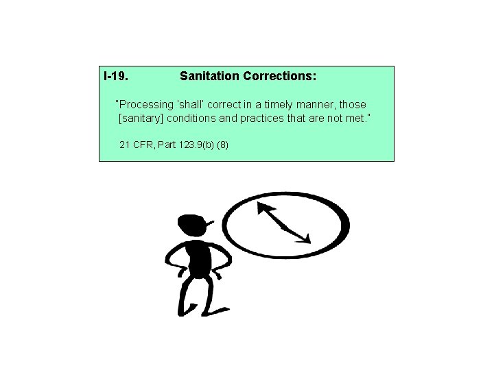 I-19. Sanitation Corrections: “Processing ‘shall’ correct in a timely manner, those [sanitary] conditions and