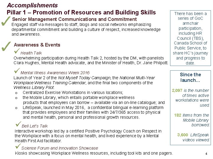 Accomplishments Pillar 1 – Promotion of Resources and Building Skills 1. Senior Management Communications Accomplishments Pillar 1 – Promotion of Resources and Building Skills 1. Senior Management Communications