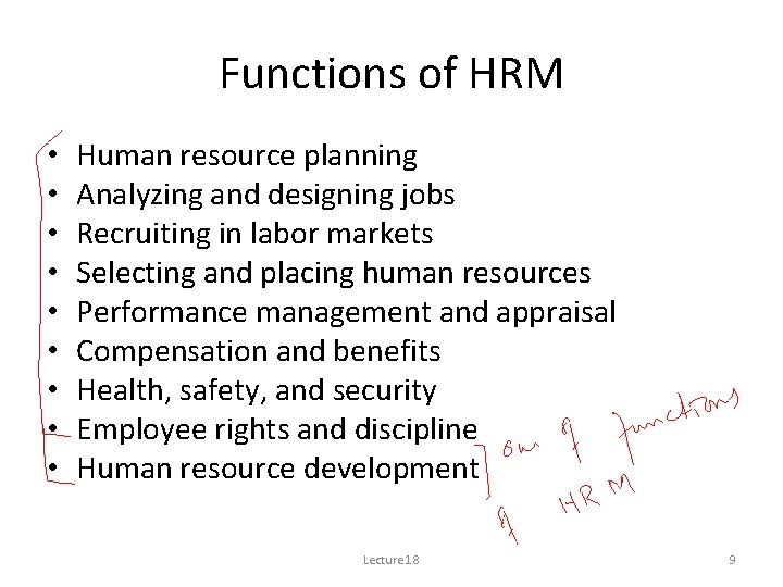 Functions of HRM • • • Human resource planning Analyzing and designing jobs Recruiting