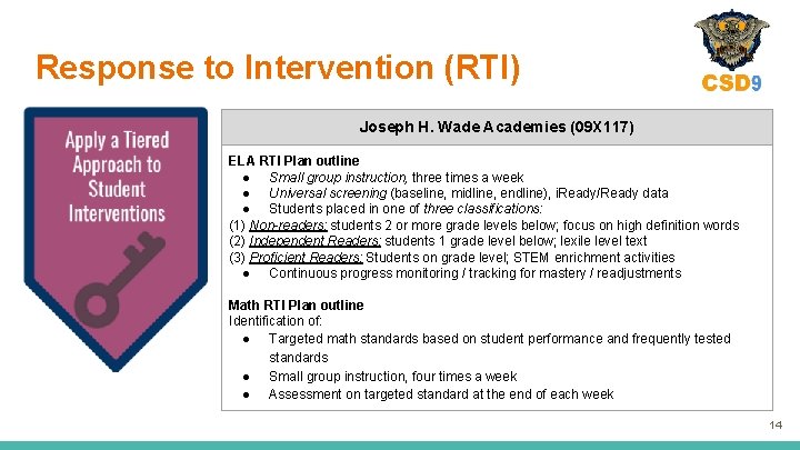 Response to Intervention (RTI) Joseph H. Wade Academies (09 X 117) ELA RTI Plan