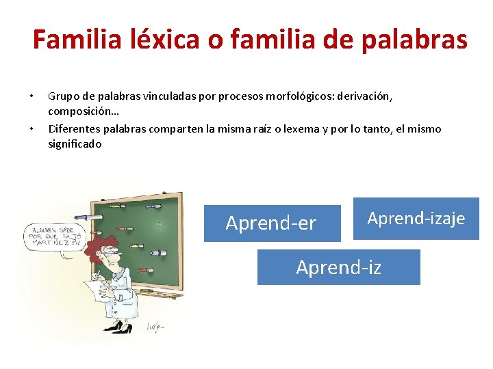 Familia léxica o familia de palabras • • Grupo de palabras vinculadas por procesos