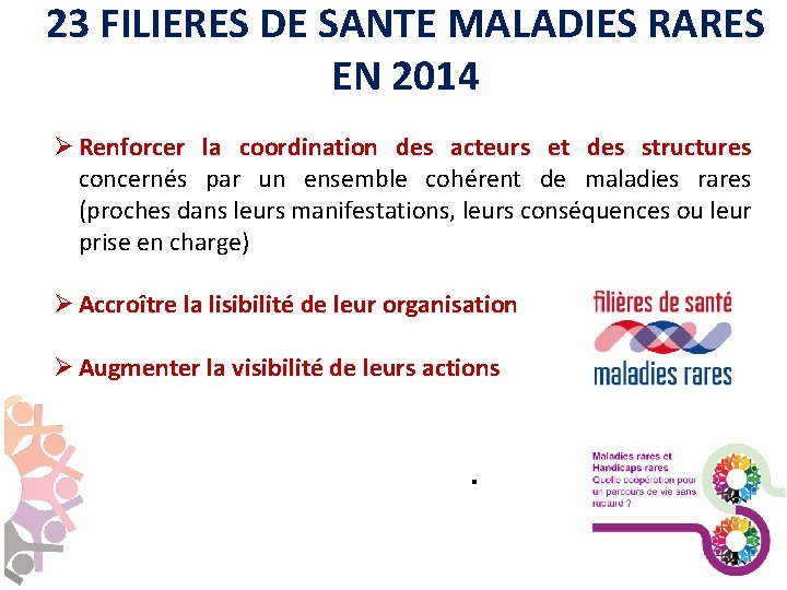 23 FILIERES DE SANTE MALADIES RARES EN 2014 Ø Renforcer la coordination des acteurs