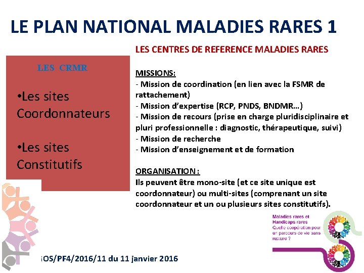 LE PLAN NATIONAL MALADIES RARES 1 LES CENTRES DE REFERENCE MALADIES RARES LES CRMR