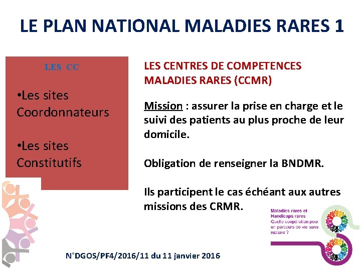 LE PLAN NATIONAL MALADIES RARES 1 LES CC • Les sites Coordonnateurs • Les