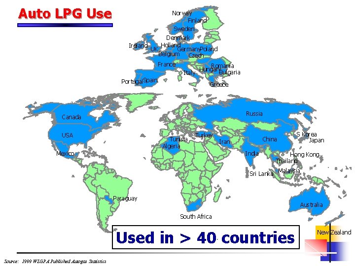 Auto LPG Use Norway Finland Sweden Denmark Holland Ireland UK Germany. Poland Belgium Czech