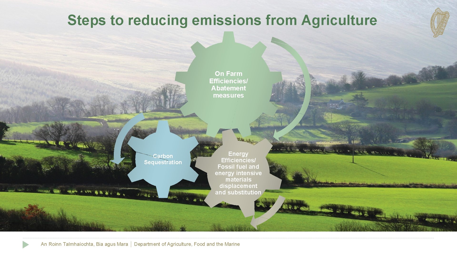 Steps to reducing emissions from Agriculture On Farm Efficiencies/ Abatement measures Carbon Sequestration Energy