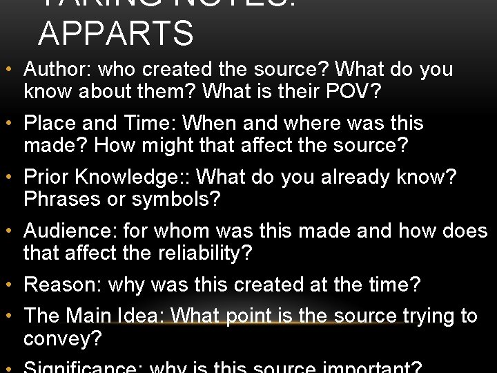 TAKING NOTES: APPARTS • Author: who created the source? What do you know about