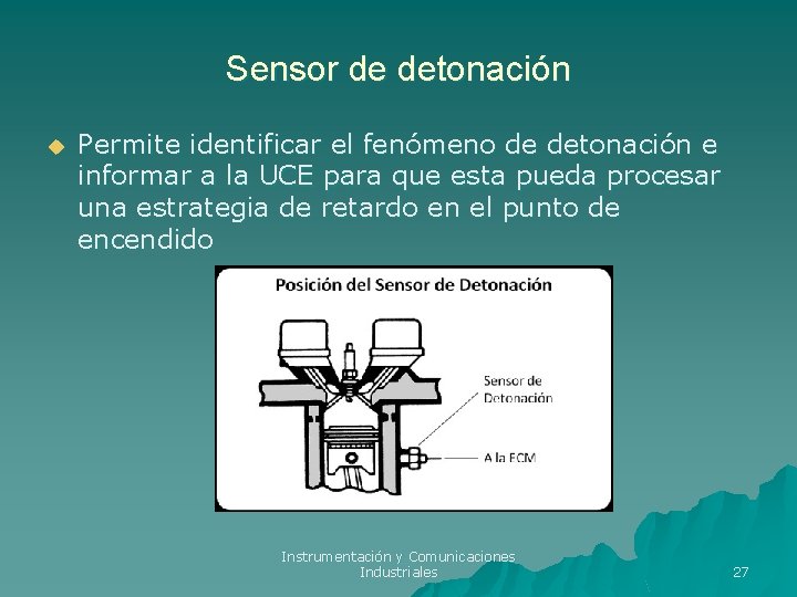 Sensor de detonación u Permite identificar el fenómeno de detonación e informar a la Sensor de detonación u Permite identificar el fenómeno de detonación e informar a la