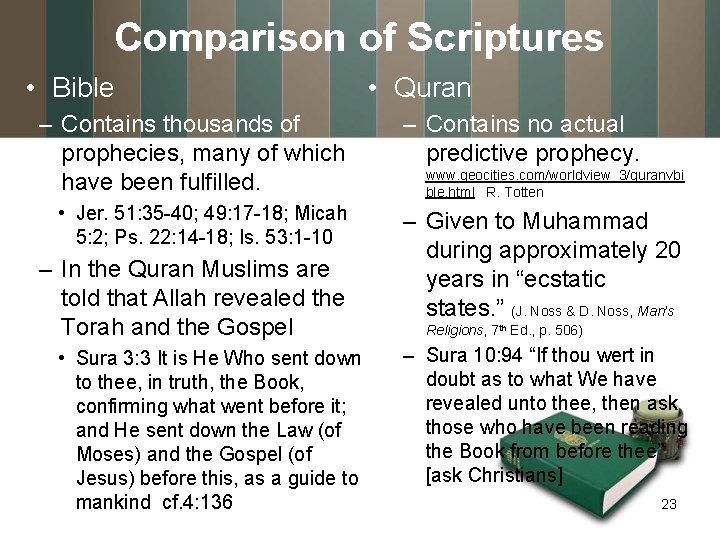 Comparison of Scriptures • Bible – Contains thousands of prophecies, many of which have Comparison of Scriptures • Bible – Contains thousands of prophecies, many of which have