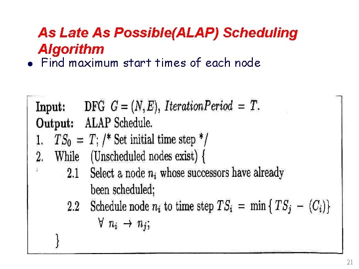 As Late As Possible(ALAP) Scheduling Algorithm l Find maximum start times of each node