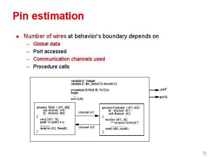 Pin estimation l Number of wires at behavior’s boundary depends on – Global data