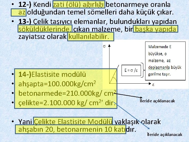  • 12 -) Kendi zati (ölü) ağırlığı betonarmeye oranla az olduğundan temel sömelleri