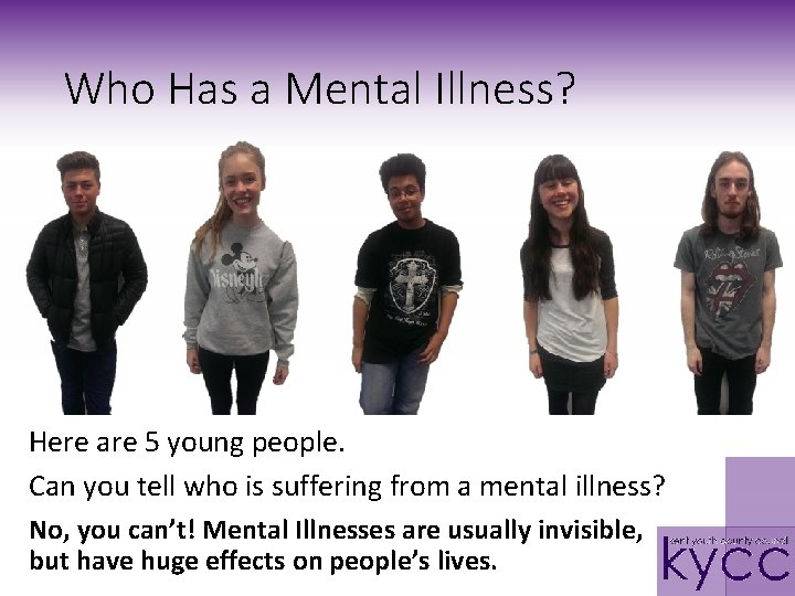 Who Has a Mental Illness? Here are 5 young people. Can you tell who