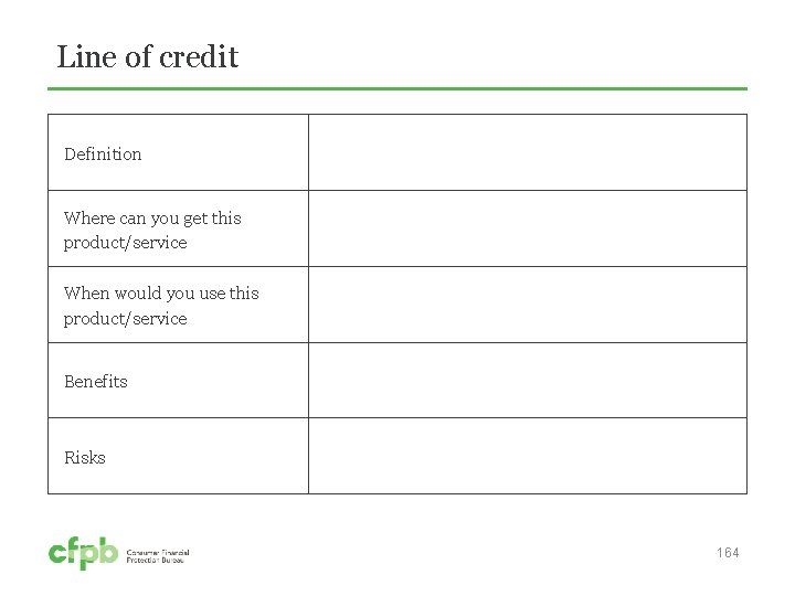 Line of credit Definition Where can you get this product/service When would you use