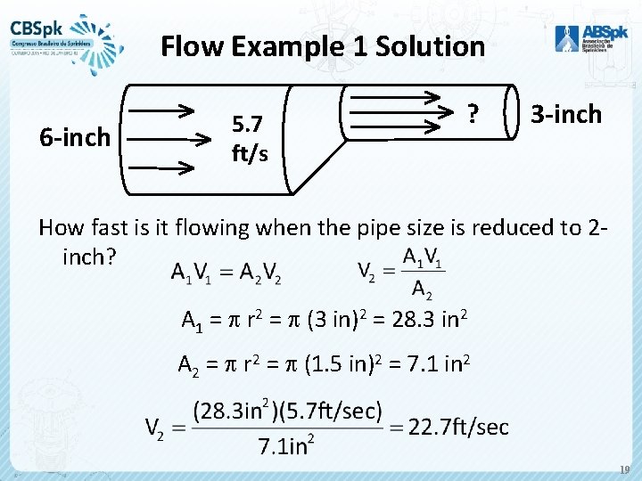 Flow Example 1 Solution 6 -inch 5. 7 ft/s ? 3 -inch How fast