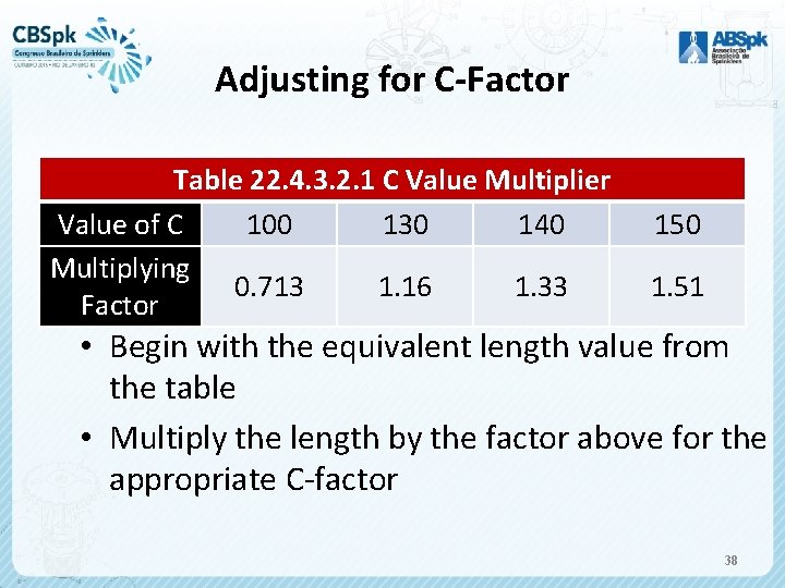 Adjusting for C-Factor Table 22. 4. 3. 2. 1 C Value Multiplier Value of