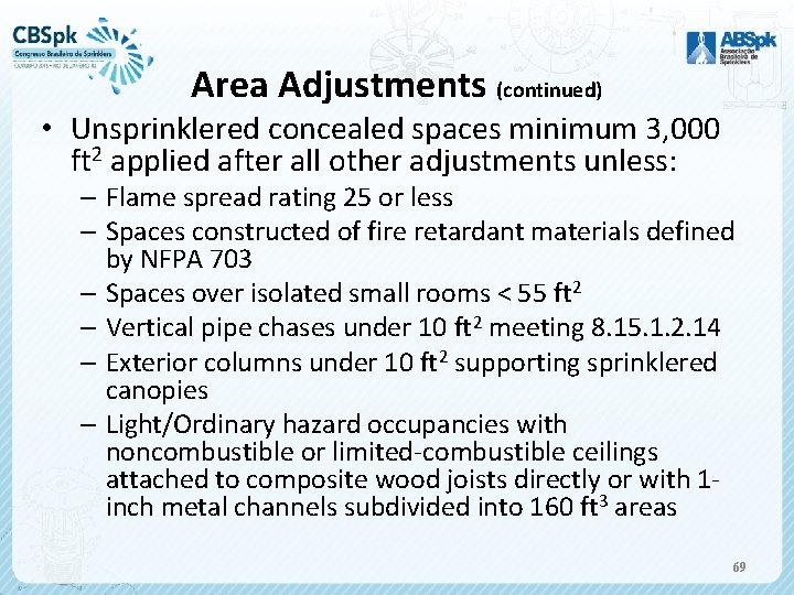 Area Adjustments (continued) • Unsprinklered concealed spaces minimum 3, 000 ft 2 applied after