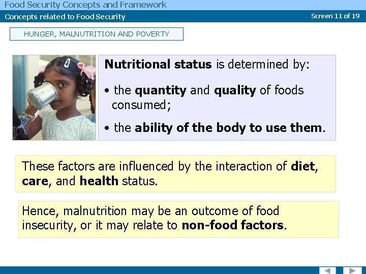 Food Security Concepts and Framework Concepts related to Food Security Screen 11 of 19
