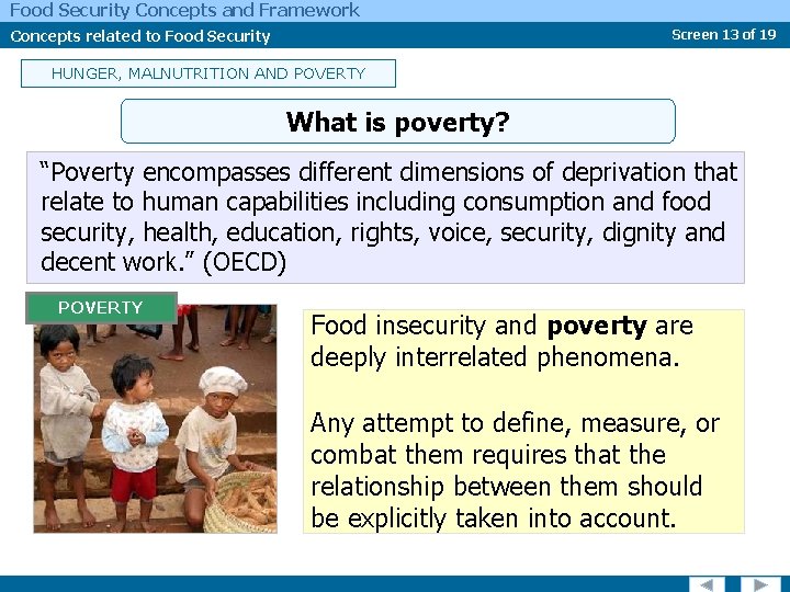Food Security Concepts and Framework Concepts related to Food Security Screen 13 of 19