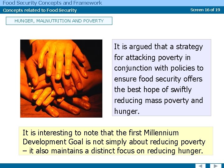 Food Security Concepts and Framework Concepts related to Food Security Screen 16 of 19