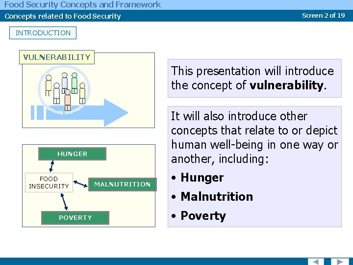 Food Security Concepts and Framework Concepts related to Food Security Screen 2 of 19