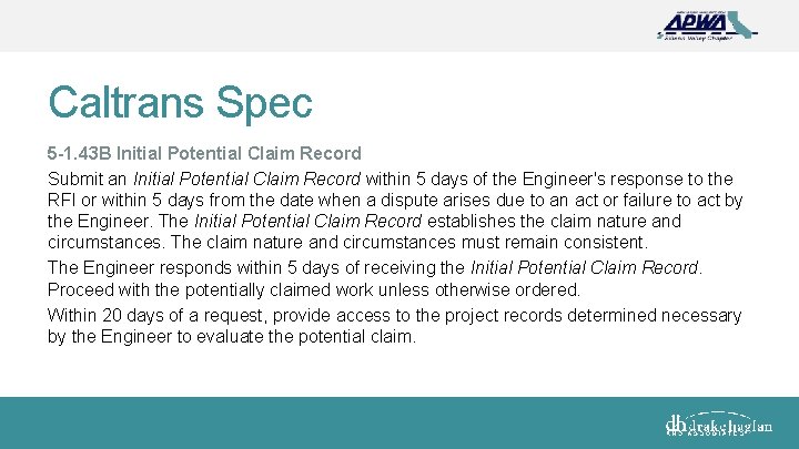 Caltrans Spec 5 -1. 43 B Initial Potential Claim Record Submit an Initial Potential