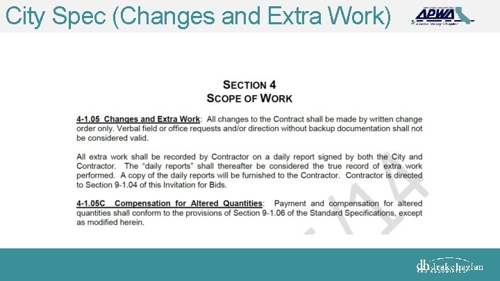 City Spec (Changes and Extra Work) 